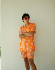 Floral Print | Orange Mesh Shorts